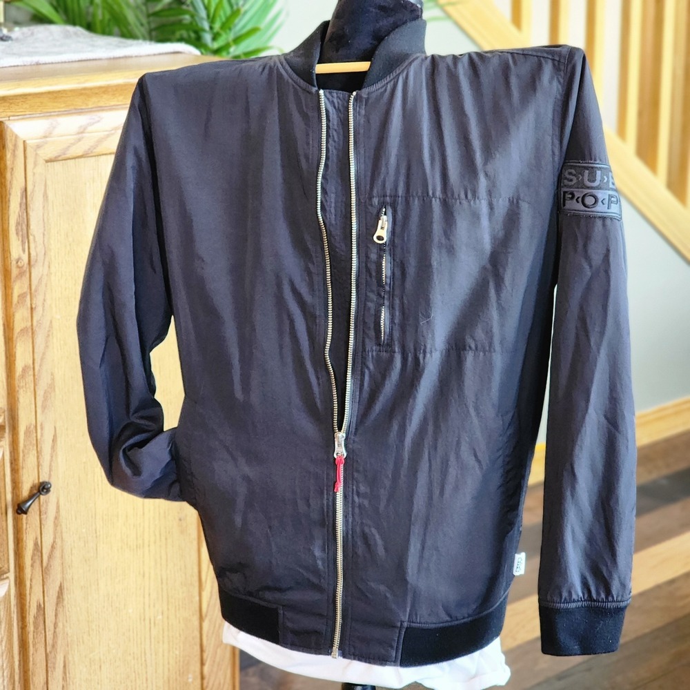 SUB POP Lined Windbreaker Jacket Mens Sz Small Black‎